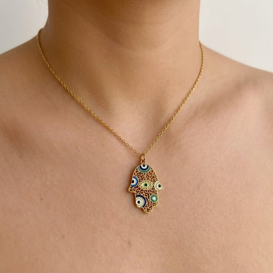 Collar Mano de Fátima Dorado Acero Inox