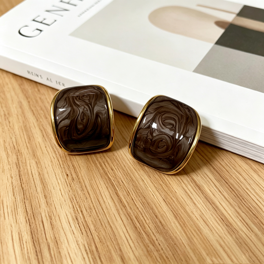 Aretes Chuncky Marrones Acero Inox 4287-30