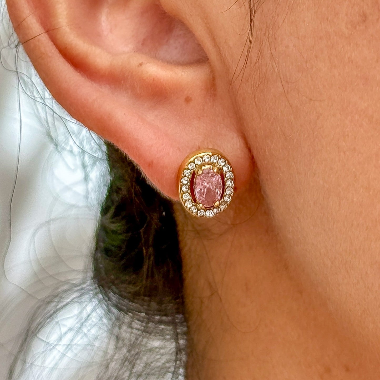 Aretes Oval Rosa Acero Inox 5552-13
