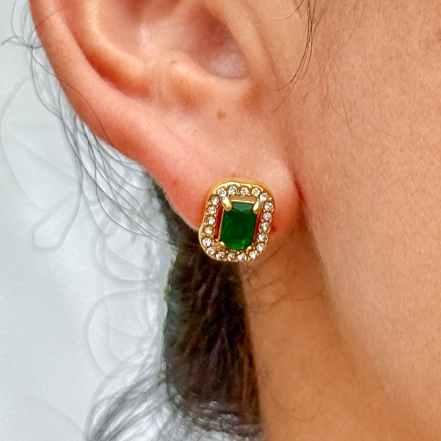 Aretes Cuadrados Verde Acero Inox 5552-16