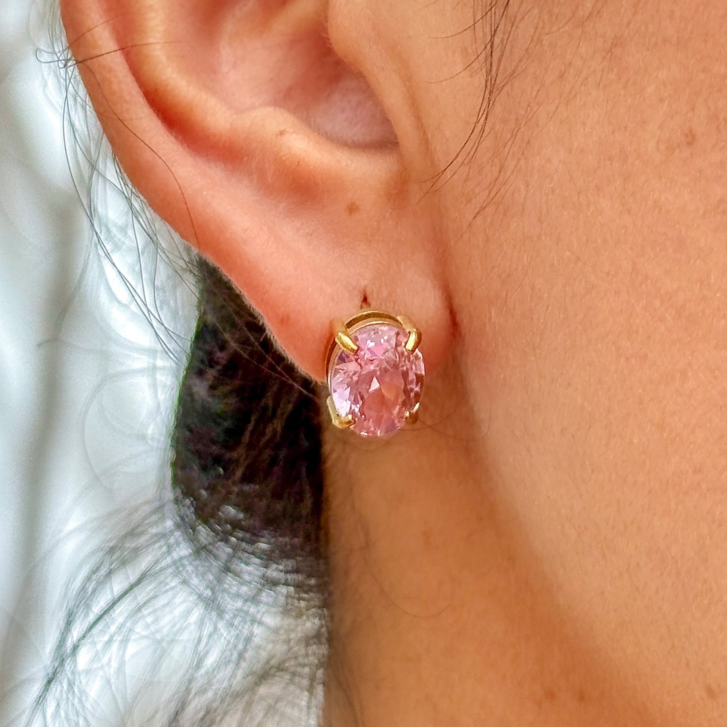 Aretes Zirconia Oval Rosa Acero Inox 5552-2