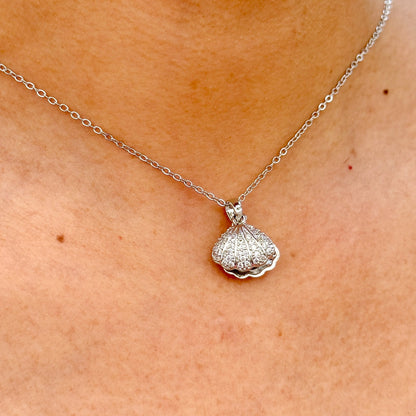Collar Concha Perlas Acero Inox