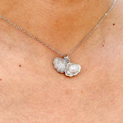 Collar Concha Perlas Acero Inox