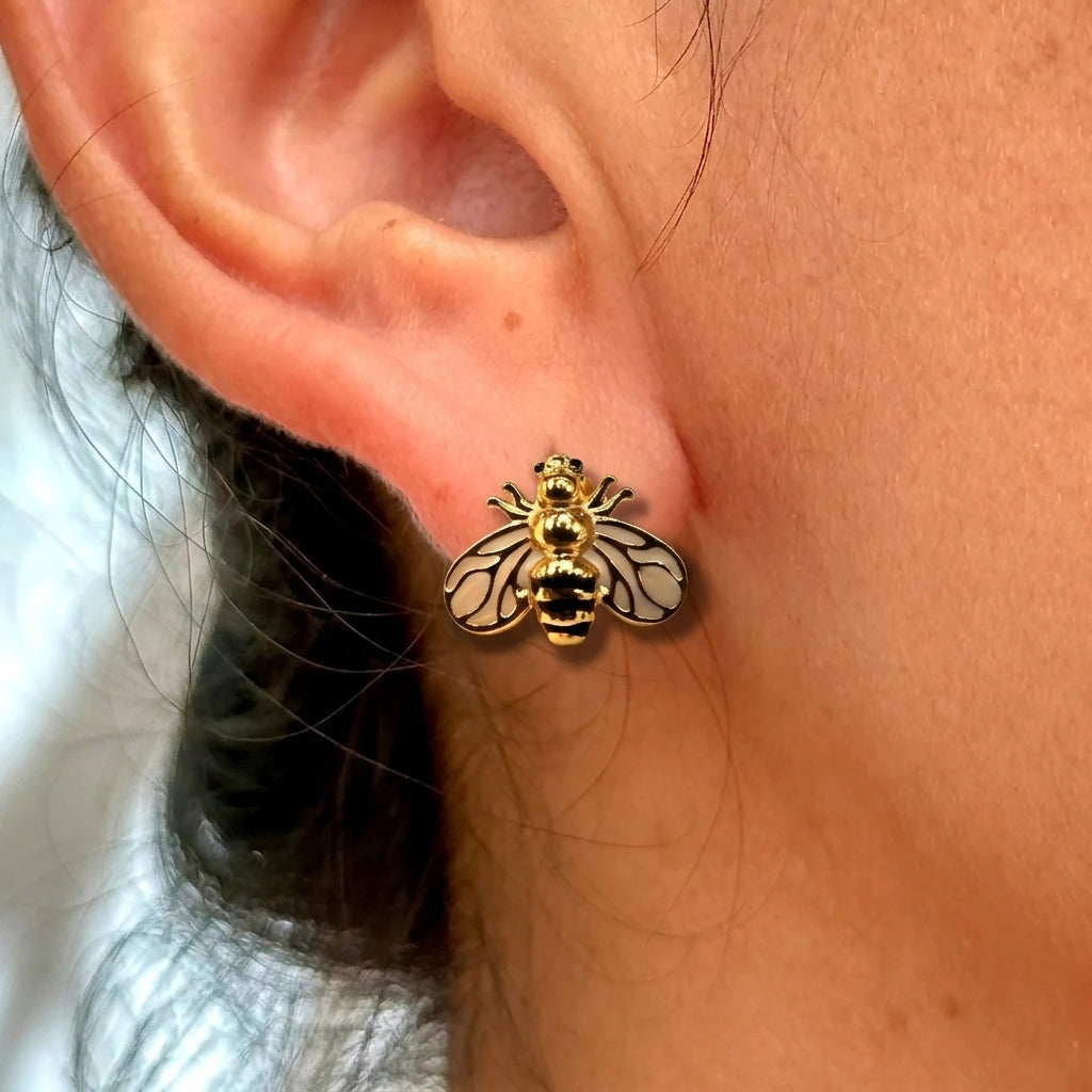 Aretes Abeja Esmalte Acero Inox 5898-10