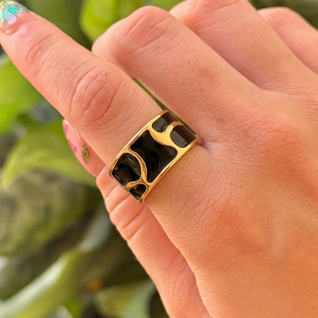 Anillo Esmalte Geometrico Negro Acero Inox 5898-15