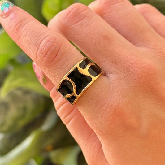 Anillo Esmalte Geometrico Negro Acero Inox 5898-15