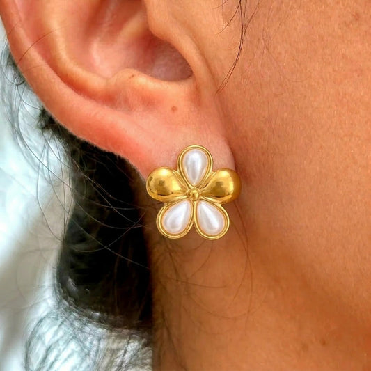 Aretes Flores Perla Acero Inox 5898-7