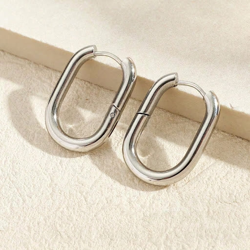 Aretes Argolla Plateados Acero Inoxidable