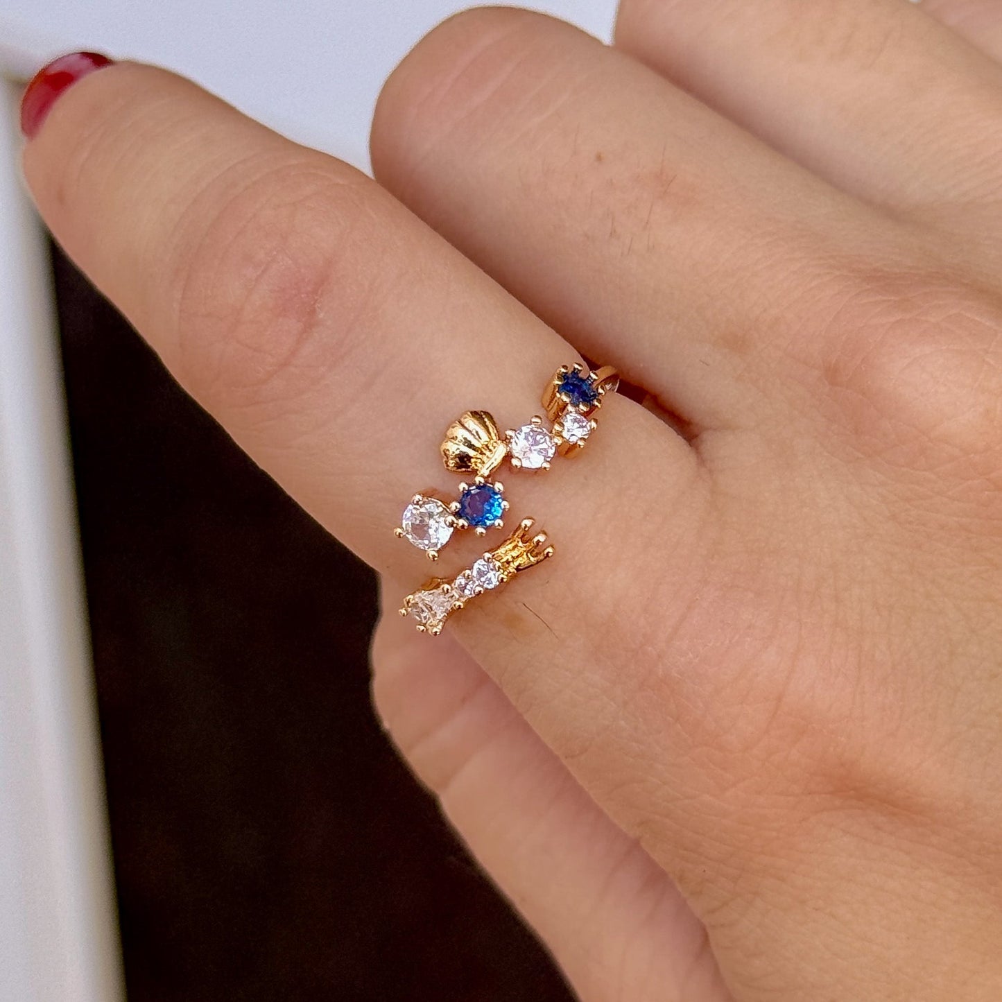 Anillo Floral Zirconia Chapa 18K 8096-23