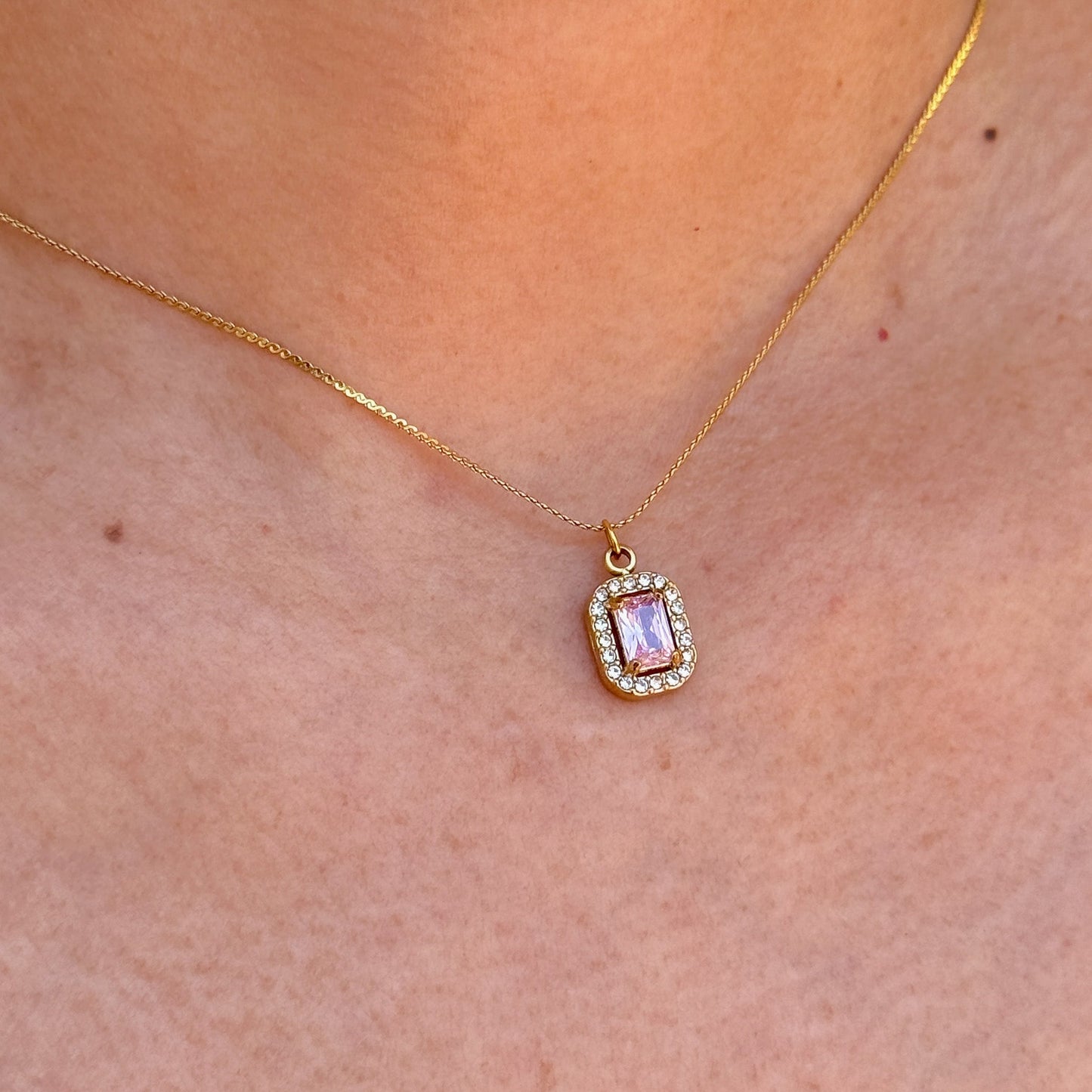 Collar Colgante Cuadrado Rosa Acero Inox 8096-41
