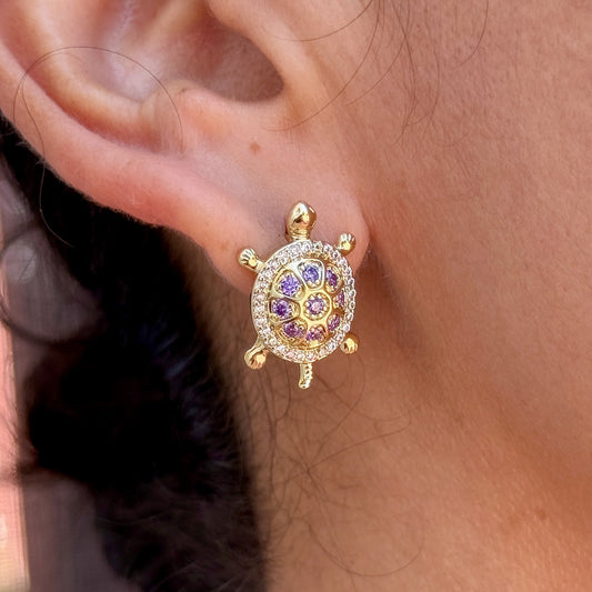 Aretes Tortuga Zirconia Chapa 18K 8096-54
