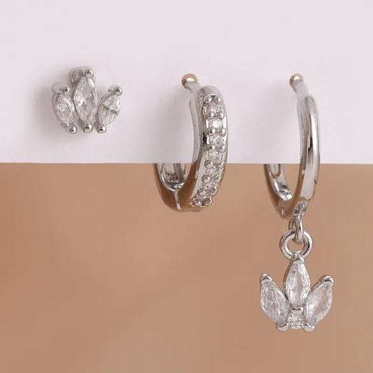 Set 3 Aretes Piercing Zirconia Acero Inox 8096-72