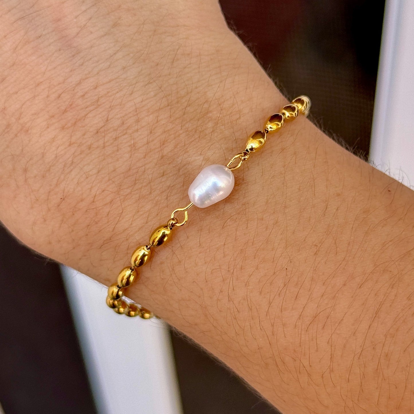 Pulsera Cadena Perlas Acero Inox 8096-9