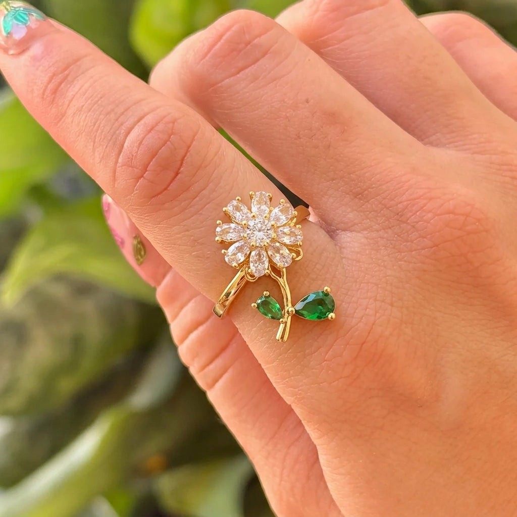 Anillo Flor Zirconia Grande Chapa 18K 8279-157
