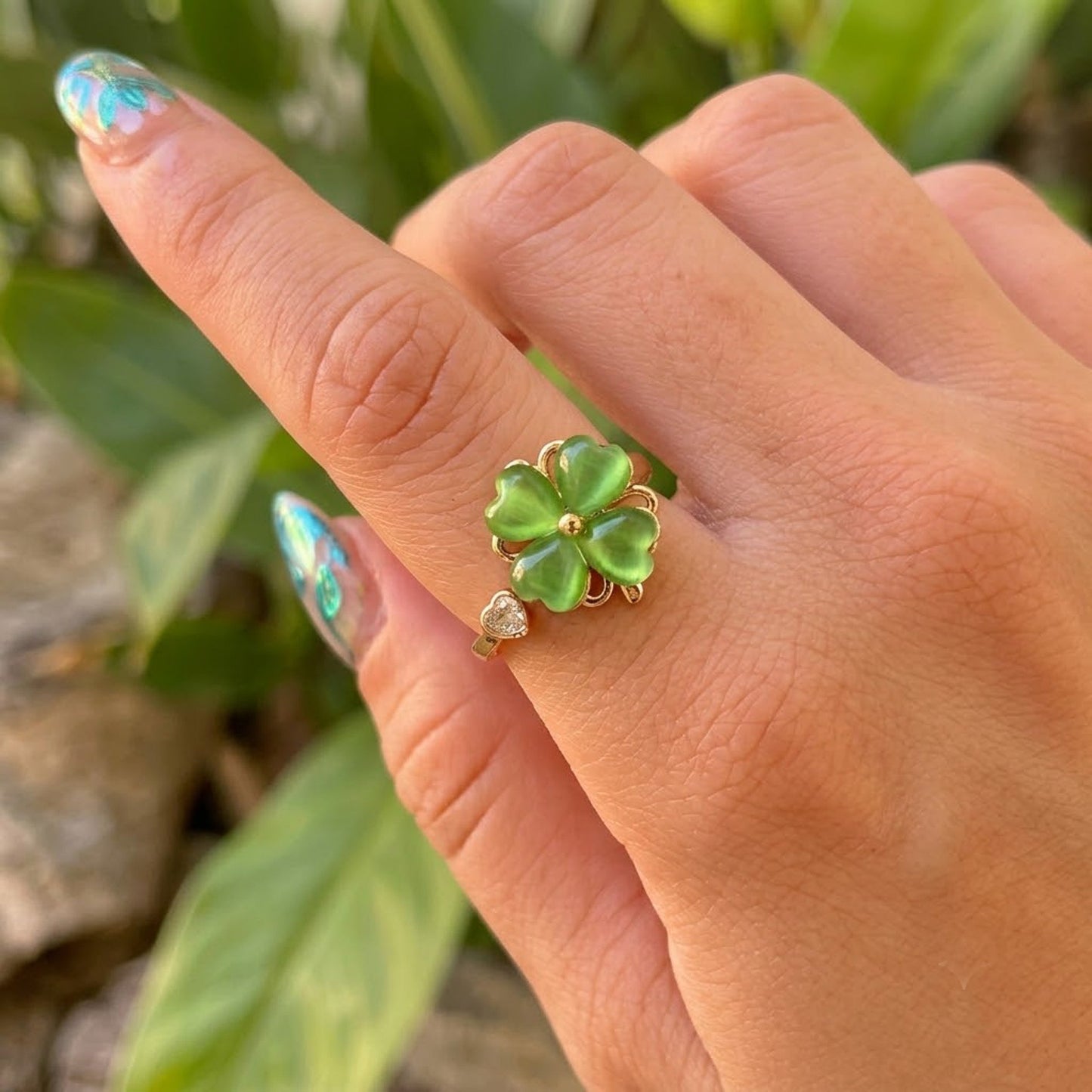 Anillo Trebol Verde Chapa 18K 8279-160
