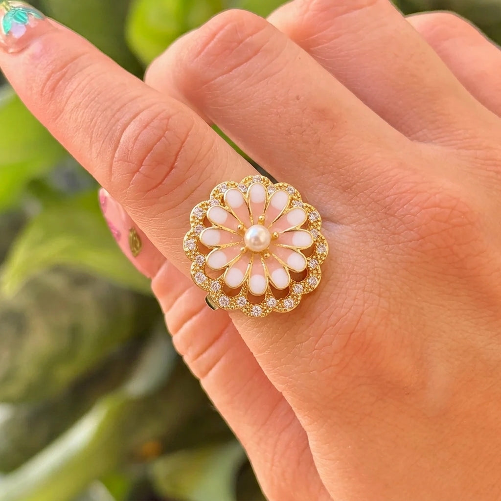 Anillo Flor Salmon Chapa 18K 8279-162