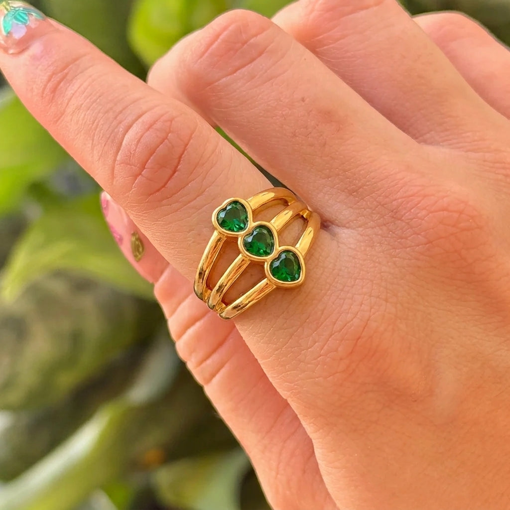 Anillo Piedras Verdes Acero Inox 8279-172