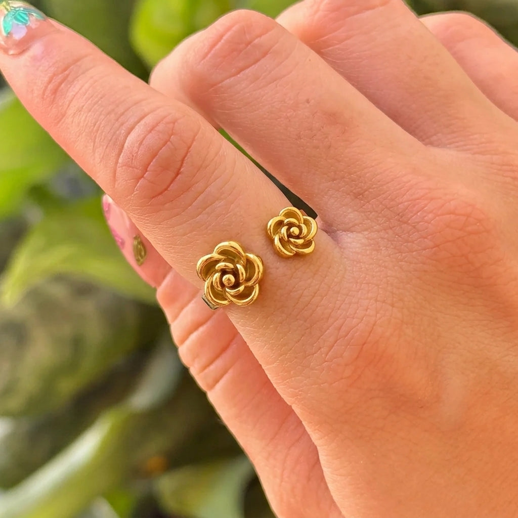 Anillo Flor Rosa Dorada Acero Inox 8279-174