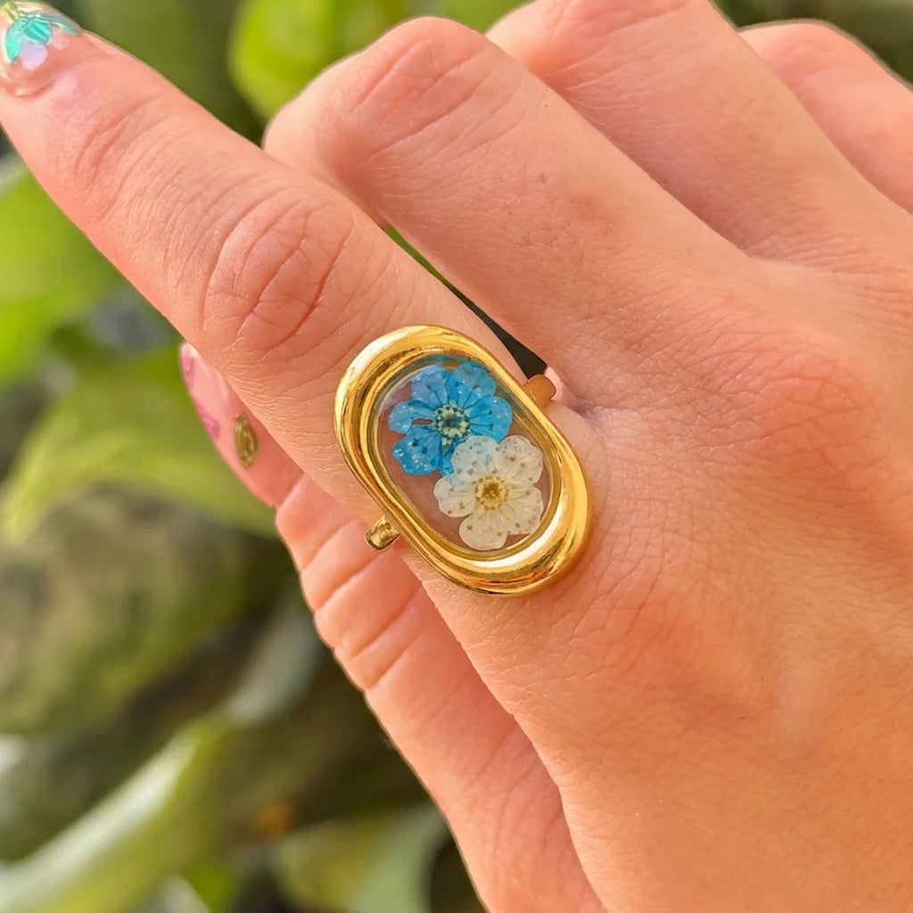 Anillo Oval Flor Vintage Acero Inox 8279-36