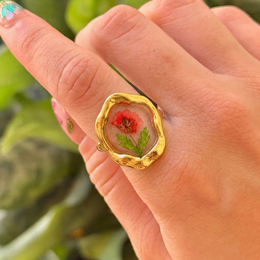 Anillo Oval Flor Colorido Acero Inox 8279-37