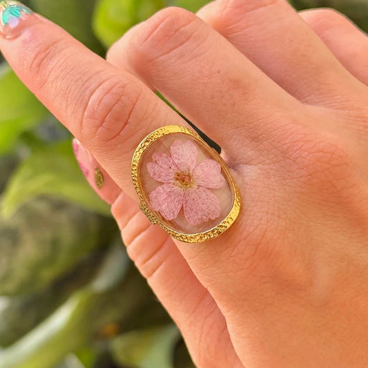 Anillo Oval Flor Rosa Acero Inox 8279-39