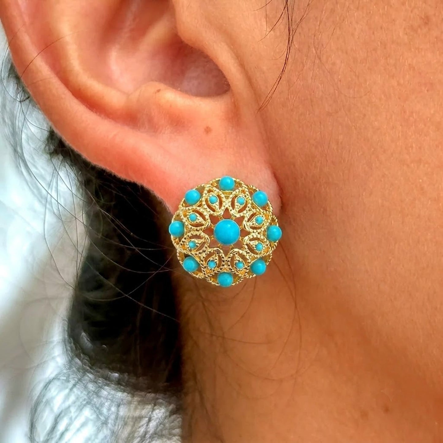 Aretes Flores Turquesa Sintetica 8279-50