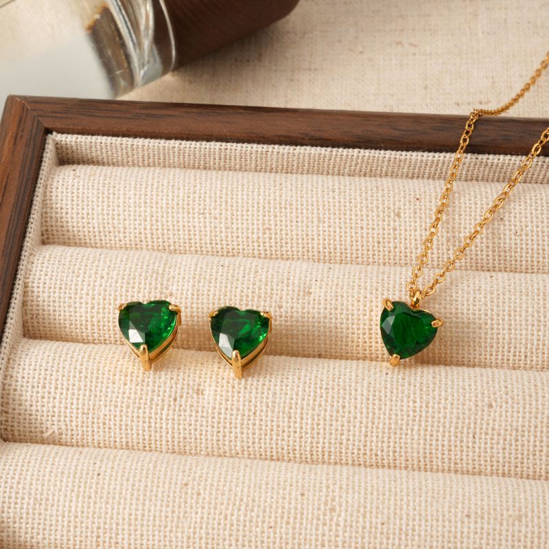 Set Collar Corazon Verde Acero Inox 8279-58