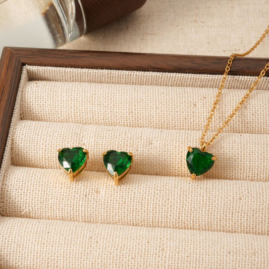 Set Collar Corazon Verde Acero Inox 8279-58