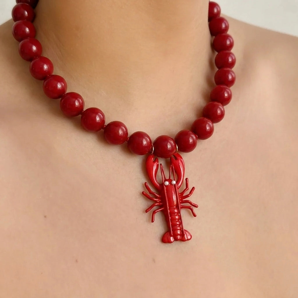 Collar Cuentas Roja Langosta Resina 8279-59