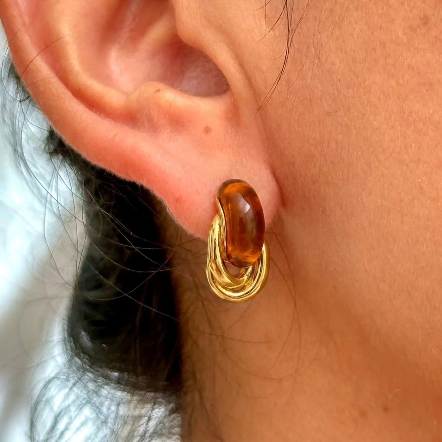 Aretes Media Argolla Carey Acero Inox 8279-62