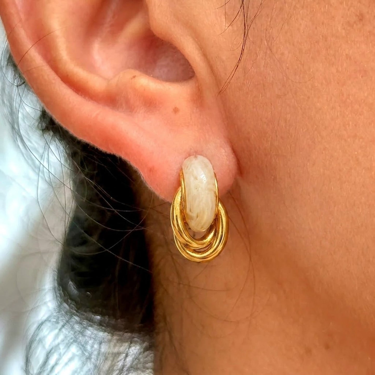 Aretes Media Argolla Beige Acero Inox 8279-63