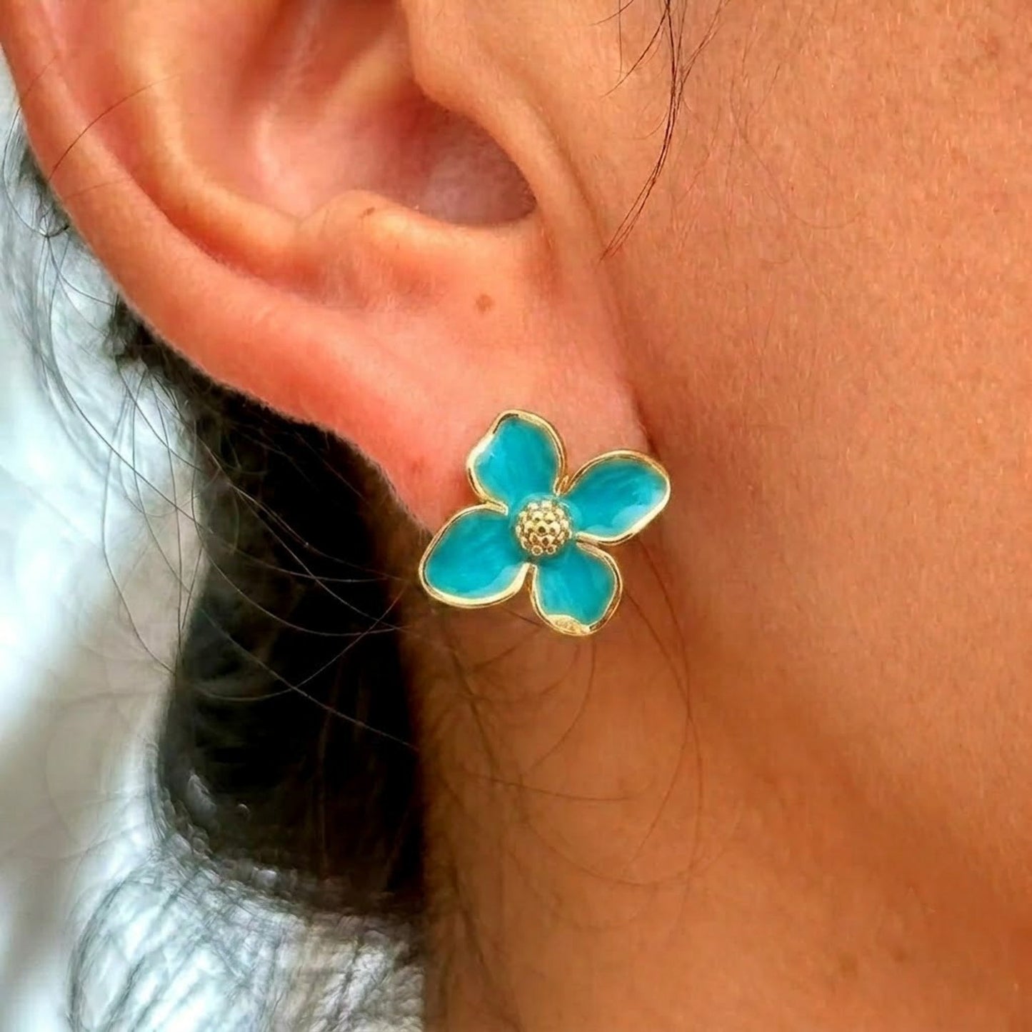 Aretes Flor Azul Acero Inox 8279-87