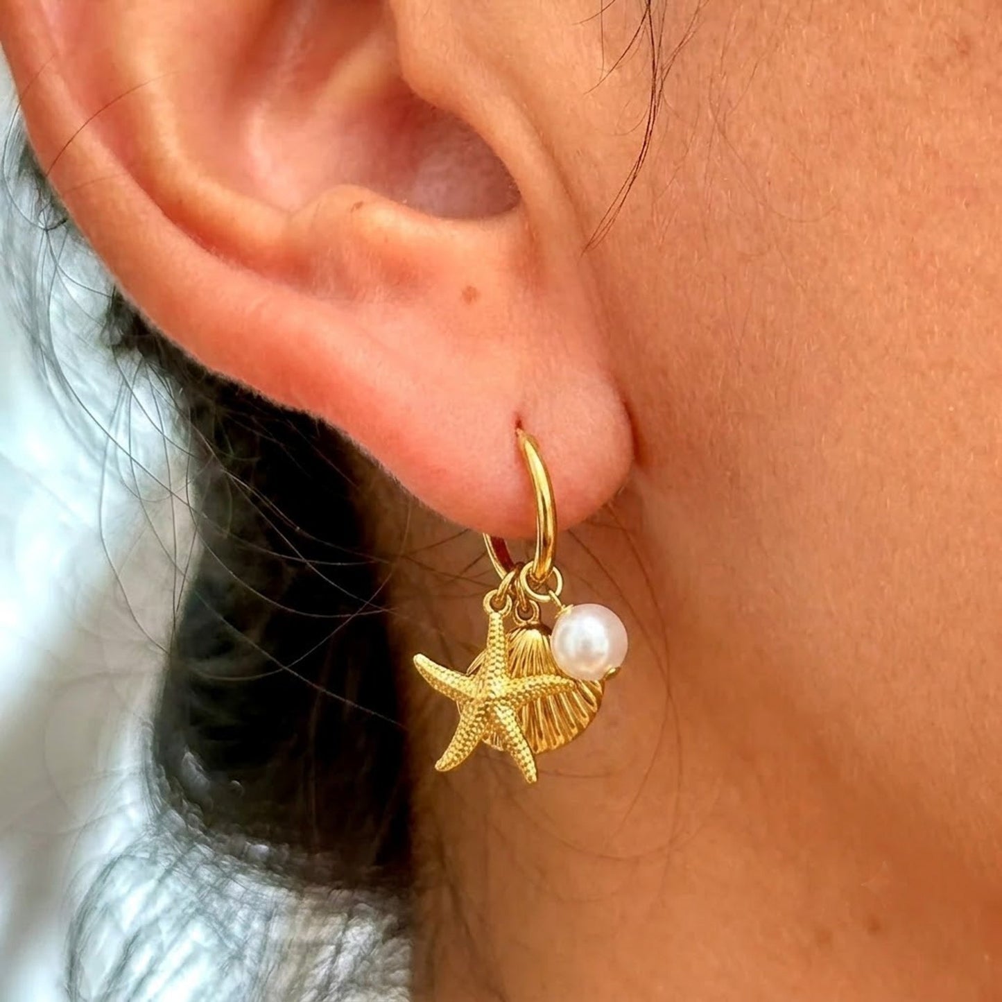 Aretes Colgante Perla Acero Inox 8279-91