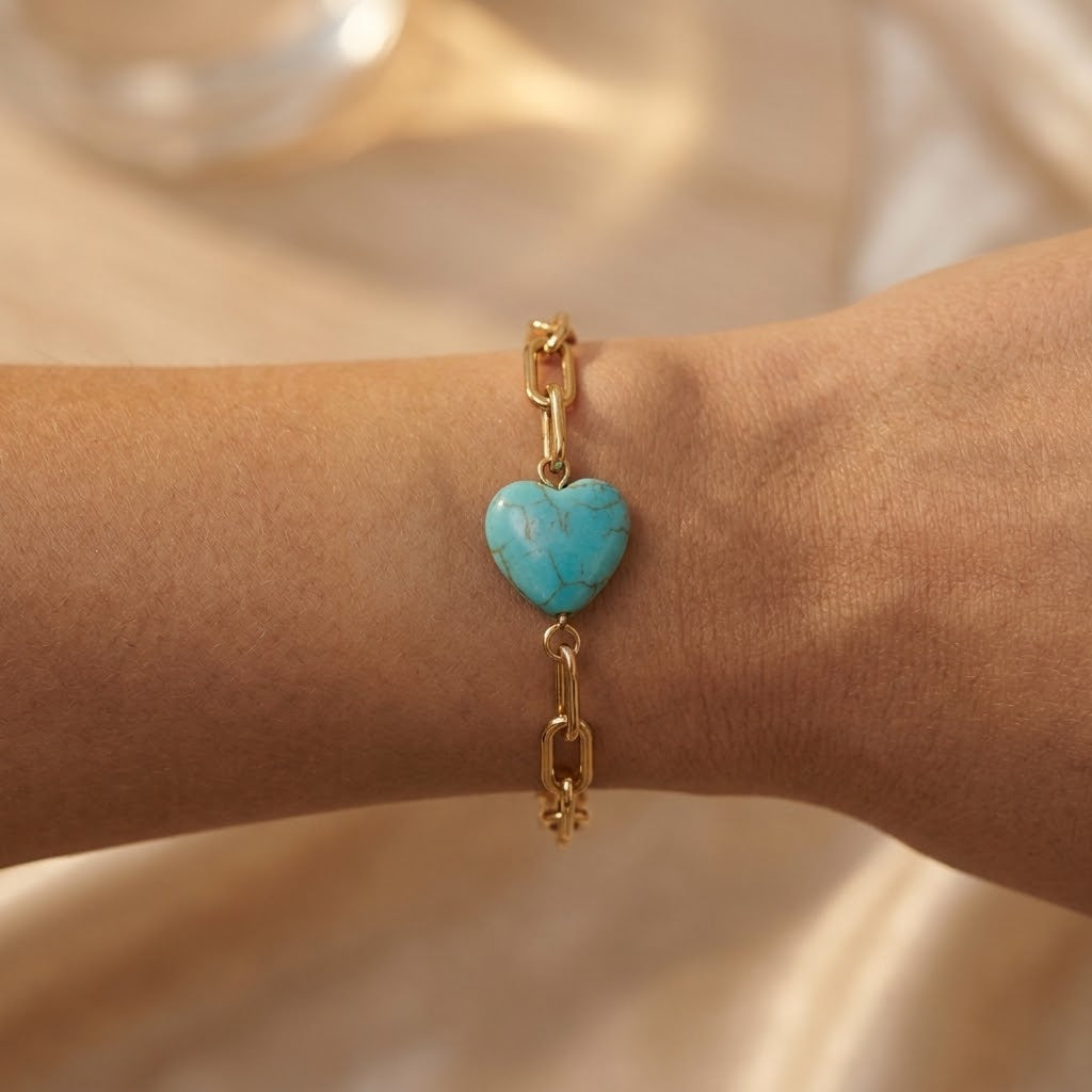 Pulsera Acero Inox Corazon Turquesa 9567-147