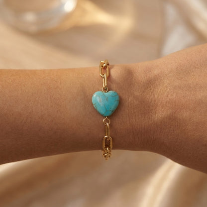 Pulsera Acero Inox Corazon Turquesa 9567-147