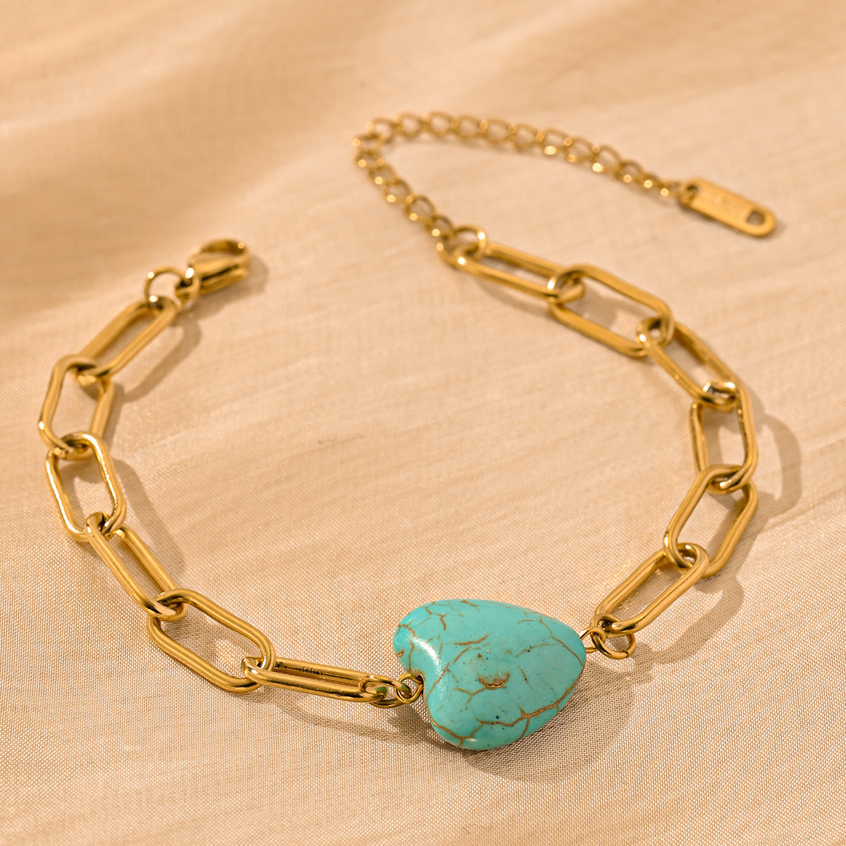 Pulsera Acero Inox Corazon Turquesa 9567-147
