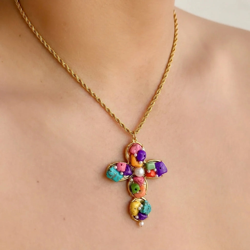 Collar Acero Inox Cruz Dorado 9567-178