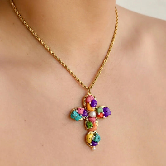 Collar Acero Inox Cruz Dorado 9567-178