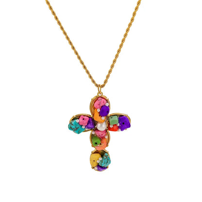 Collar Acero Inox Cruz Dorado 9567-178