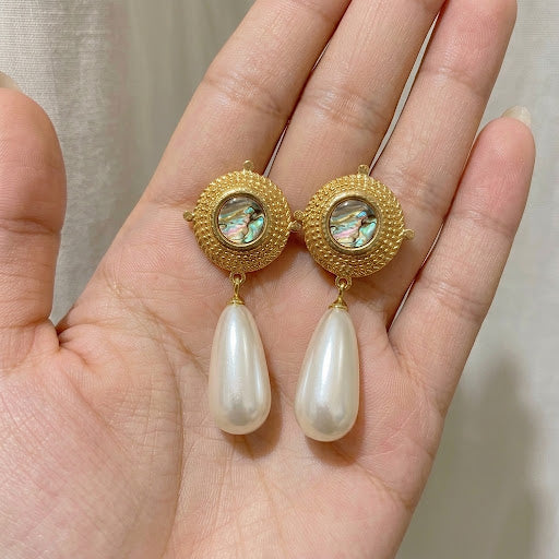 Aretes Perla Colgante Acero Inoxidable