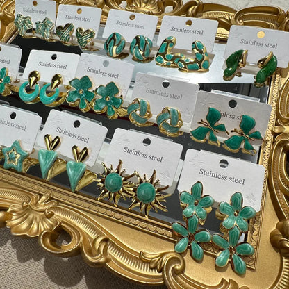 Aretes Esmalte Verde 304L Acero Inox