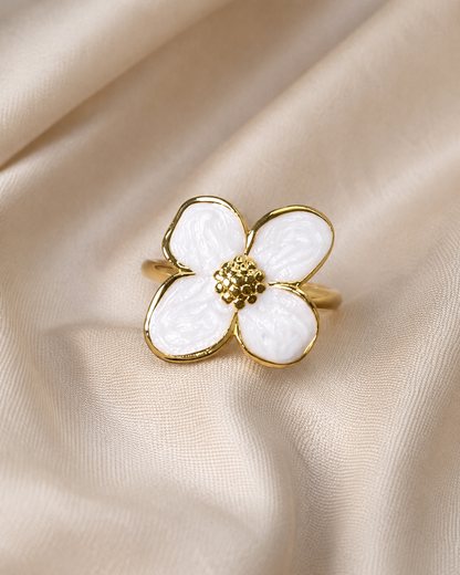 Anillo Flor Blanca Esmalte Acero Inox 0174-32