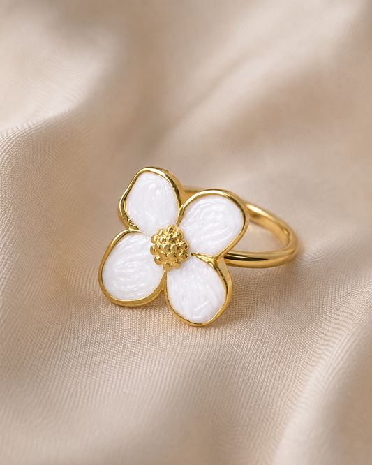 Anillo Flor Blanca Esmalte Acero Inox 0174-32