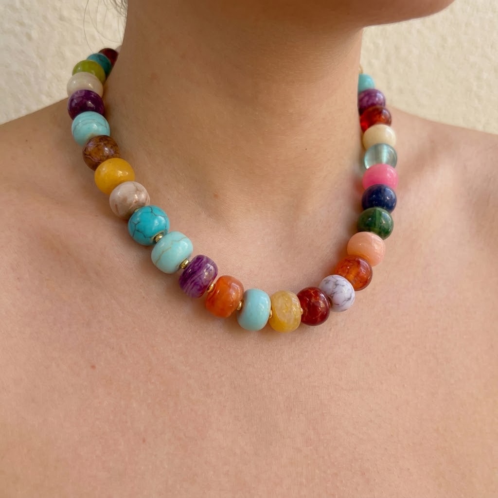 Collar Borlas Resina Multicolor Acero Inoxidable 3072