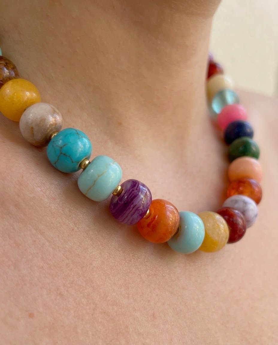 Collar Borlas Resina Multicolor Acero Inoxidable 3072