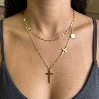 Collar Doble Cadena Cruces Acero Inoxidable